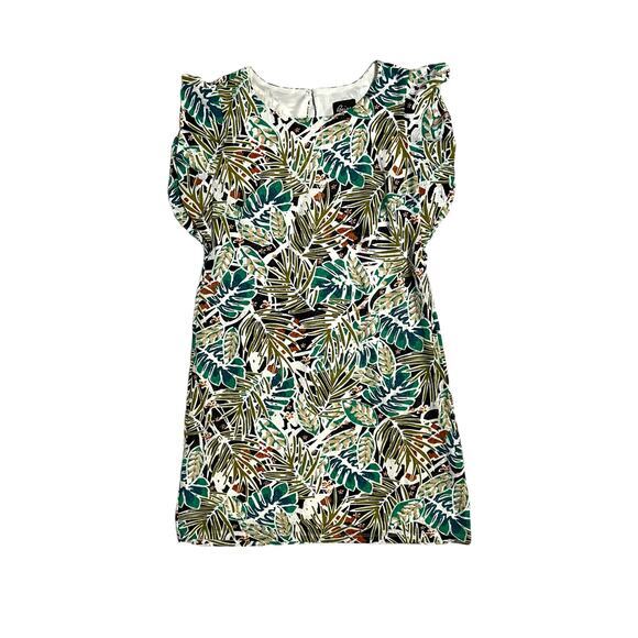 Beige by eci Tropical Floral Leaf Shift Dress Flutter Sleeve Size Medium Green - Picture 1 of 10